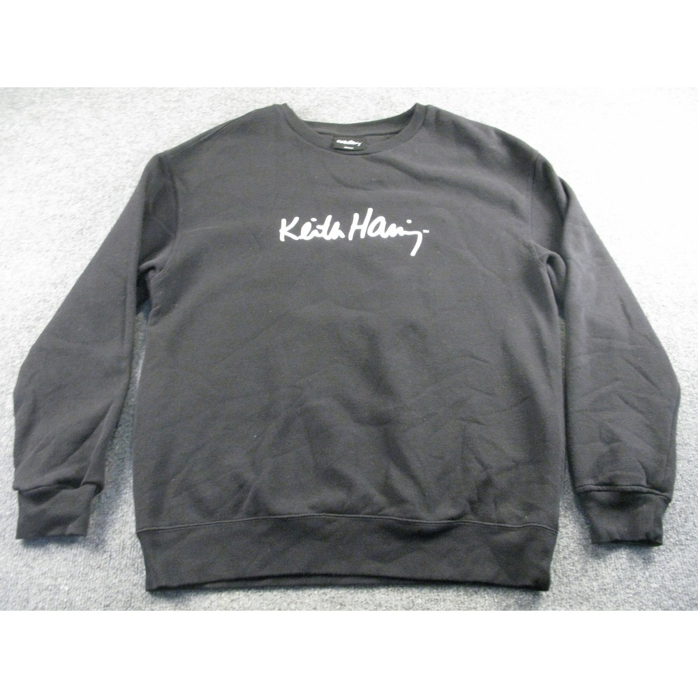 Keith Haring Mens Black Graphic Sweatshirt Crewneck Pop Art Size Medium #2113‎